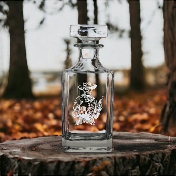Cowboy Western Decanter 26 Oz Bourbon Whisky Glass Old West Customize NEW - Picture 1 of 2